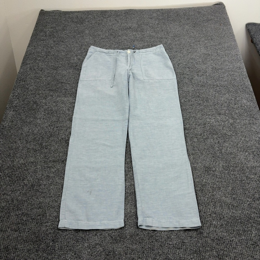 Gap Pants Womens 10 Blue Linen Cotton Striped Drawstring Wide Leg Casual Summer